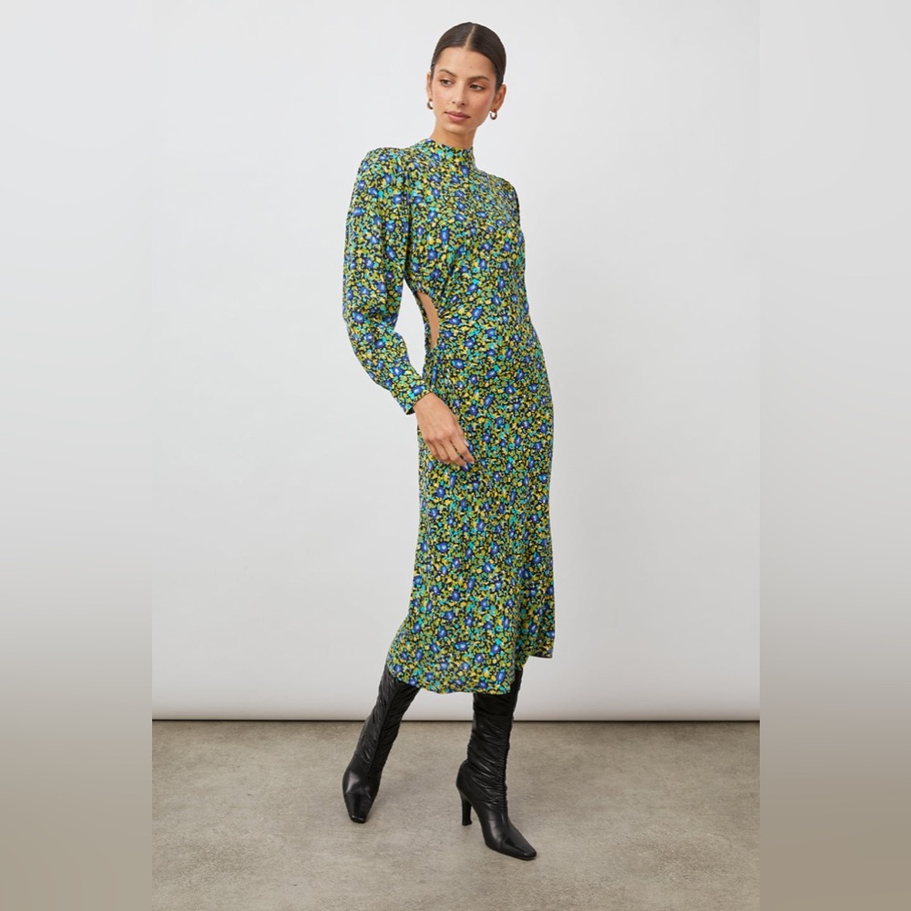 Rails Women's Carmel Dress Abstract Garden Blue Yellow Midi Size Medium Keyhole